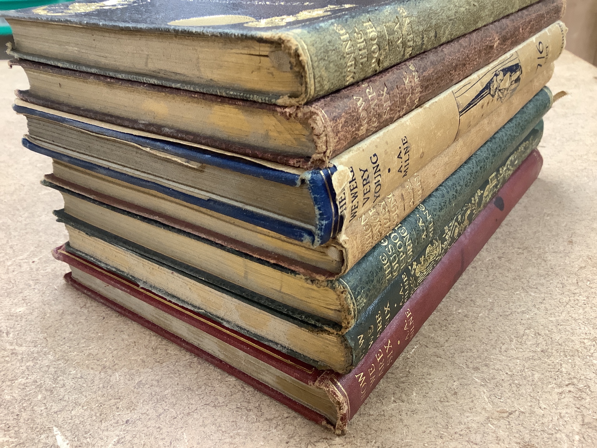 Milne, Alan Alexander - 7 works, all illustrated by Ernest H. Shepard - Now We Are Six, 1st edition, 8vo, original cloth gilt, front inner hinge split, London, 1928; Now We Are Six, 1st edition, 8vo, original cloth gilt,